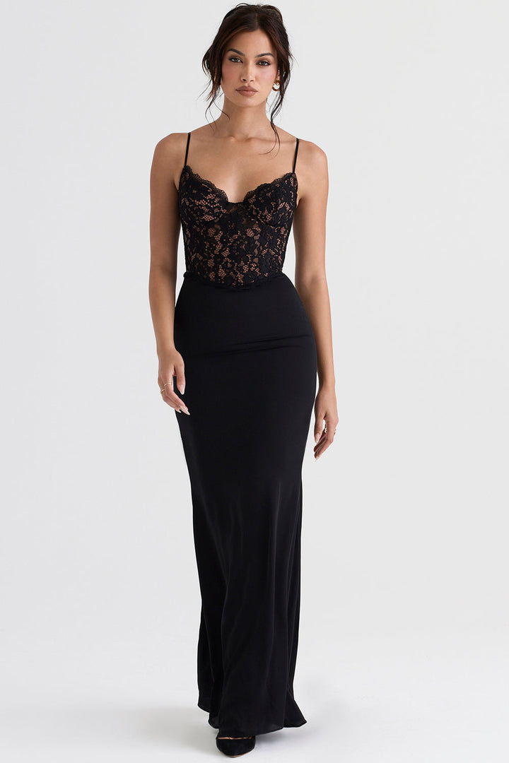 Veerle - Elegante Maxi-jurk met een Verfijnd Kanten Lijfje