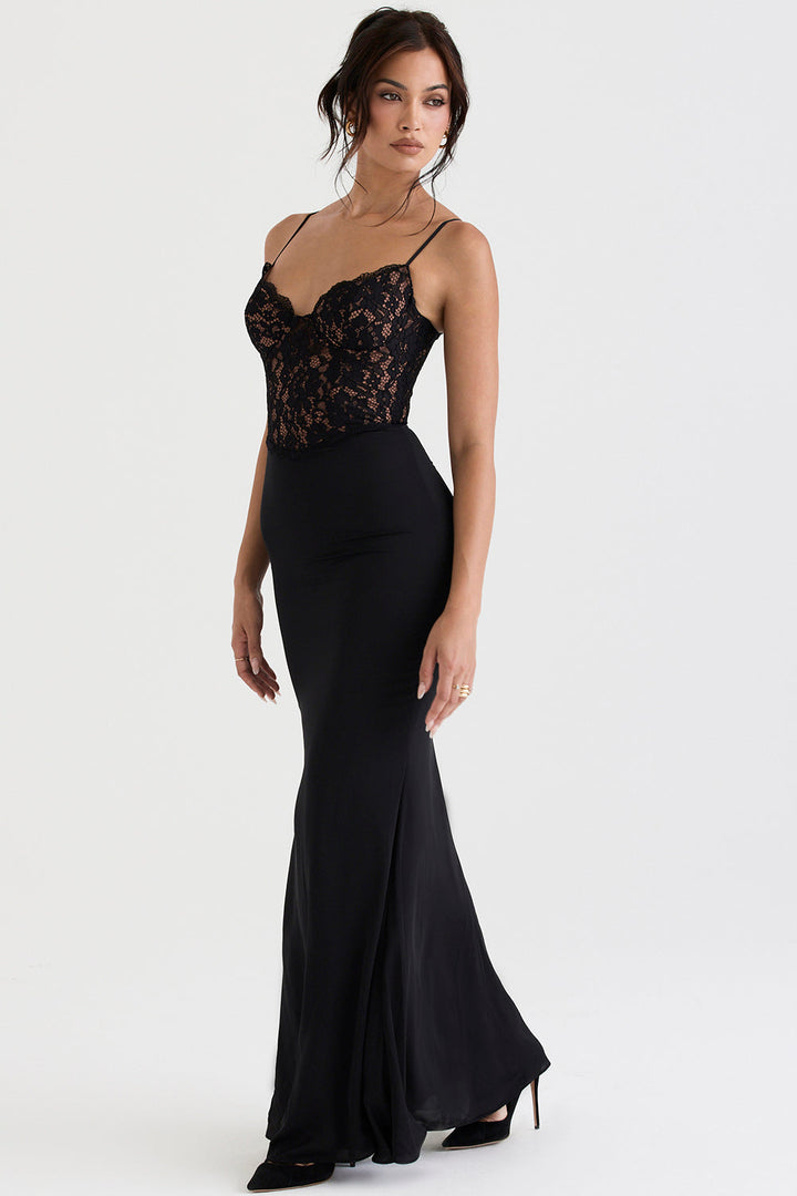 Veerle - Elegante Maxi-jurk met een Verfijnd Kanten Lijfje