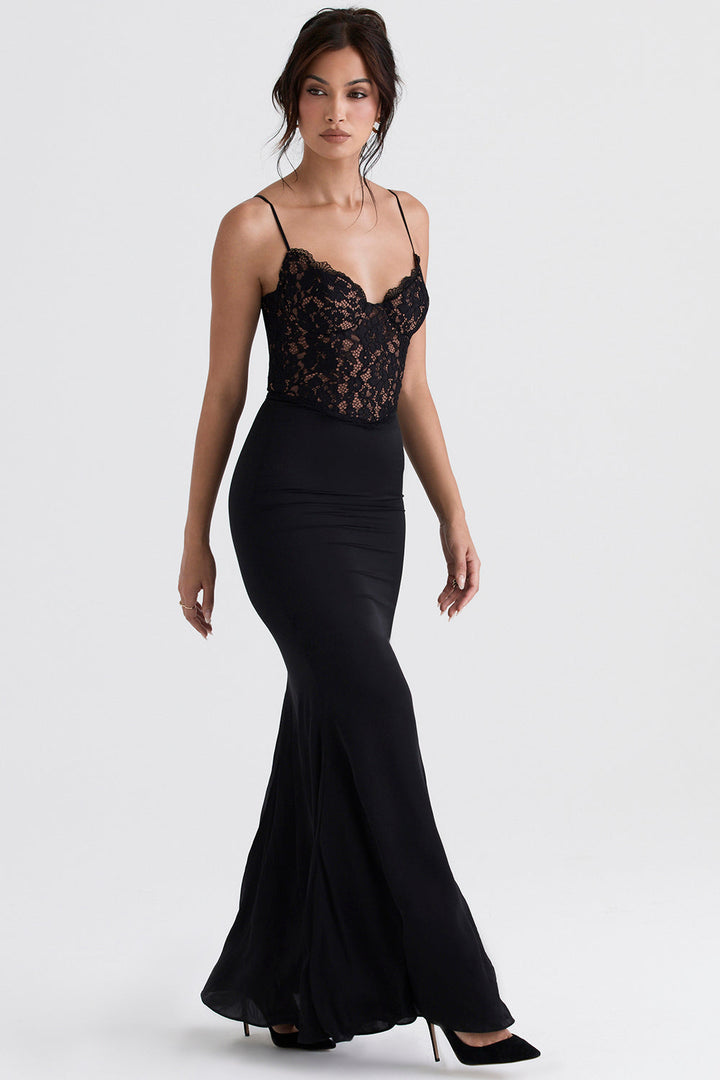 Veerle - Elegante Maxi-jurk met een Verfijnd Kanten Lijfje