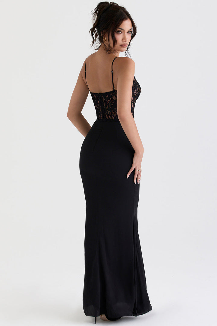 Veerle - Elegante Maxi-jurk met een Verfijnd Kanten Lijfje