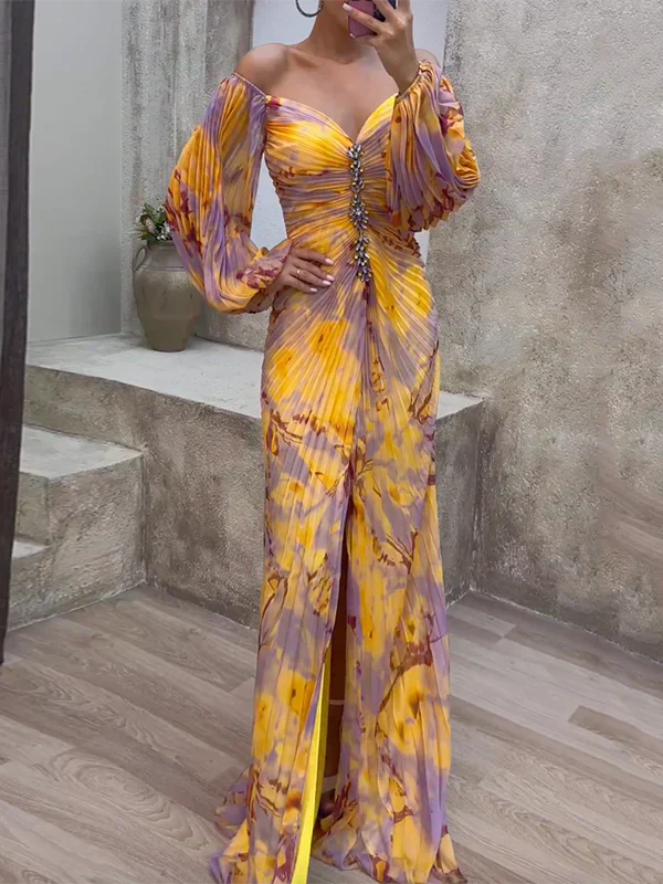 <html>Idony - Elegante Maxi Abito con Raffinate Maniche a Palloncino</html>