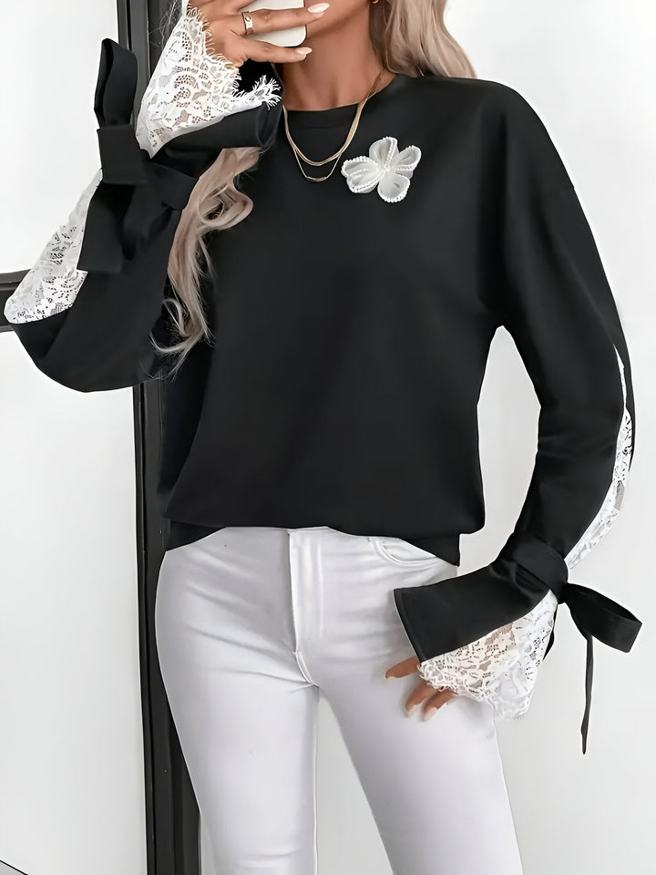 Elodie - Trendy Colour Block Sweatshirt met Elegant Bloemenkant