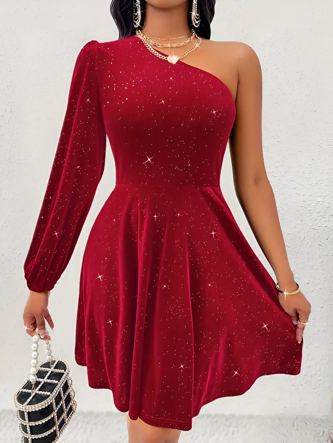 Charlotta - Elegante Abito a Manica Unica con Rouches per un Aspetto Chic