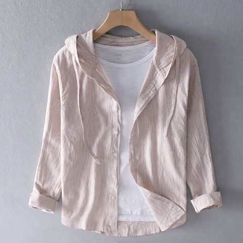 Confortevole camicia da uomo a maniche lunghe in lino con elegante cappuccio