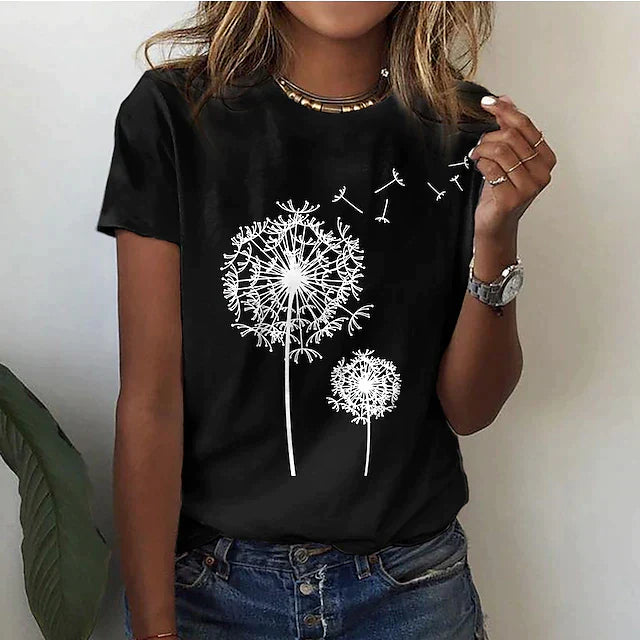 Elegante T-shirt estiva da donna con scollo rotondo e maniche corte: un look rinfrescante e di tendenza