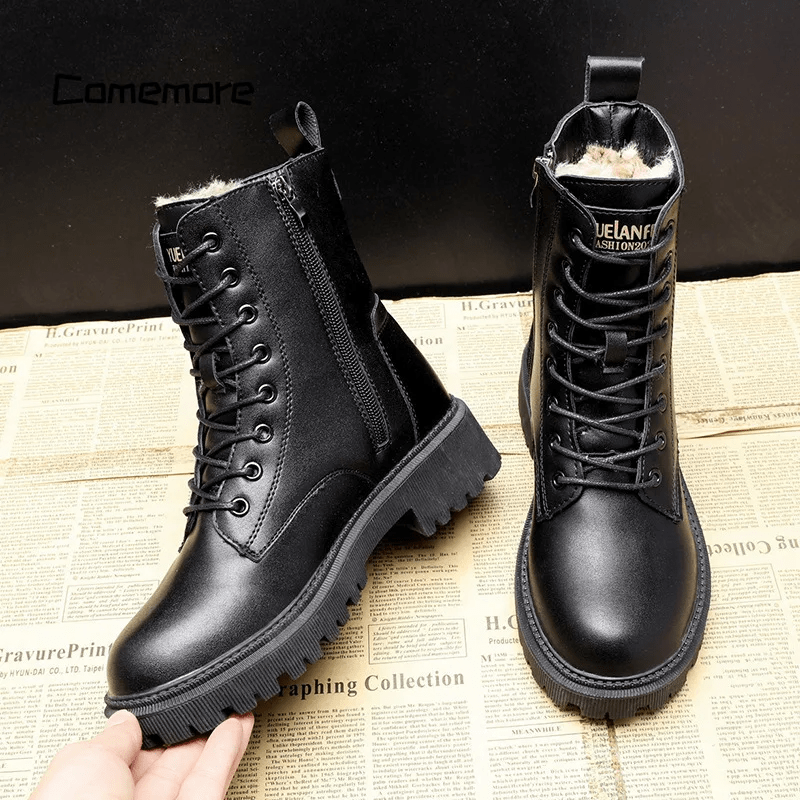 Alessia™ - Stivali Invernali in Pelle Nera per Eleganza e Comfort
