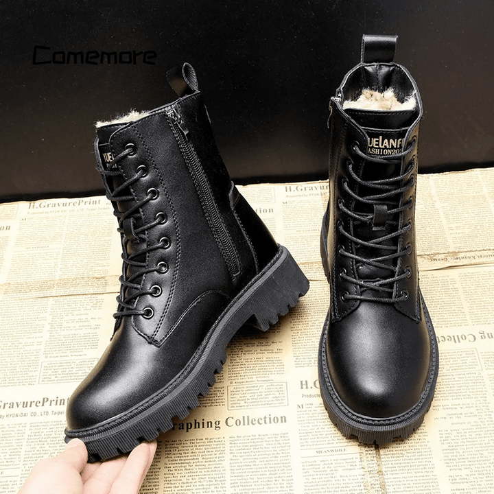 Alessia™ - Stivali Invernali in Pelle Nera per Eleganza e Comfort