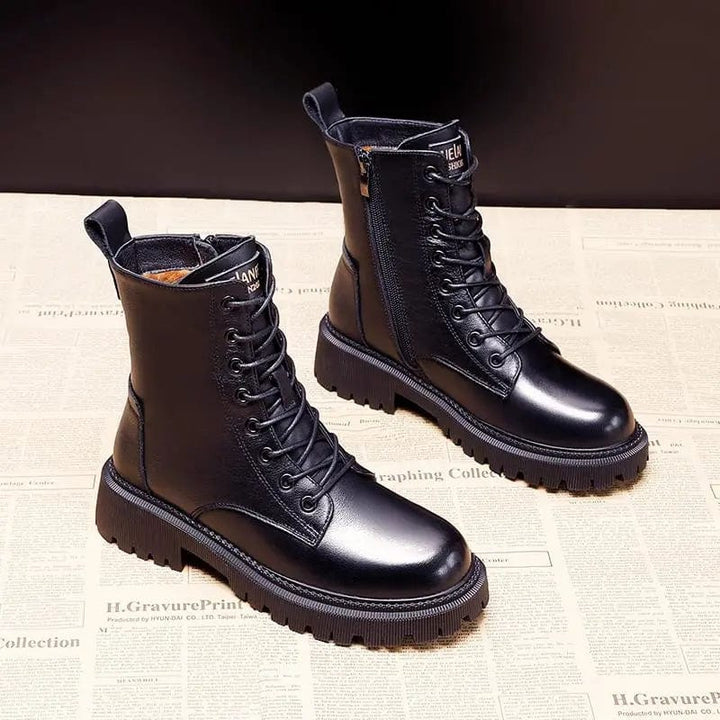 Alessia™ - Stivali Invernali in Pelle Nera per Eleganza e Comfort