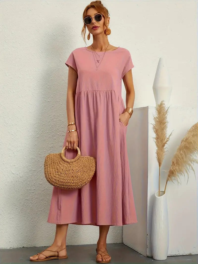 Brigida™ - Elegante Abito Casual in Lino con Tasche