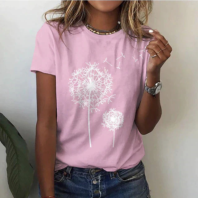 Elegante T-shirt estiva da donna con scollo rotondo e maniche corte: un look rinfrescante e di tendenza