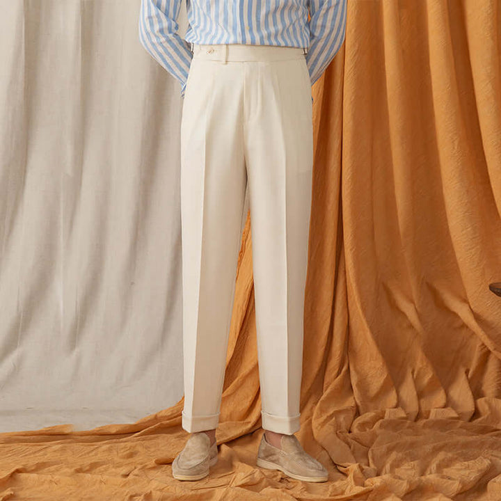 Pantaloni casual da uomo in stile antico, con una comoda vita alta per un look elegante