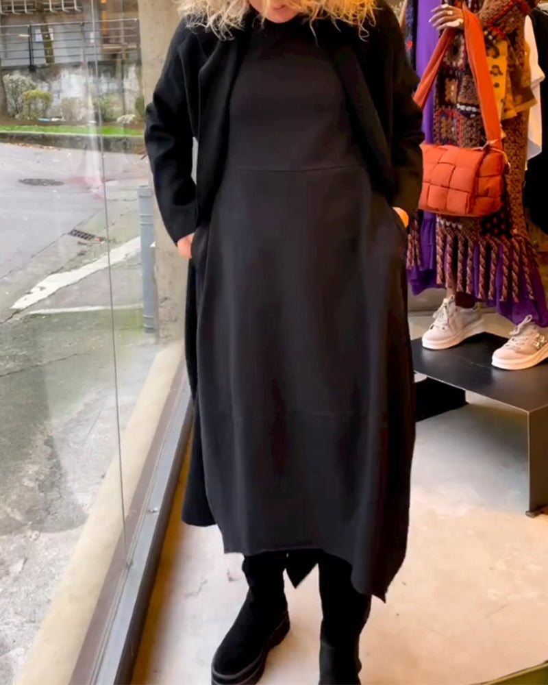 Eva™ - Abito Midi Nero con Tasche