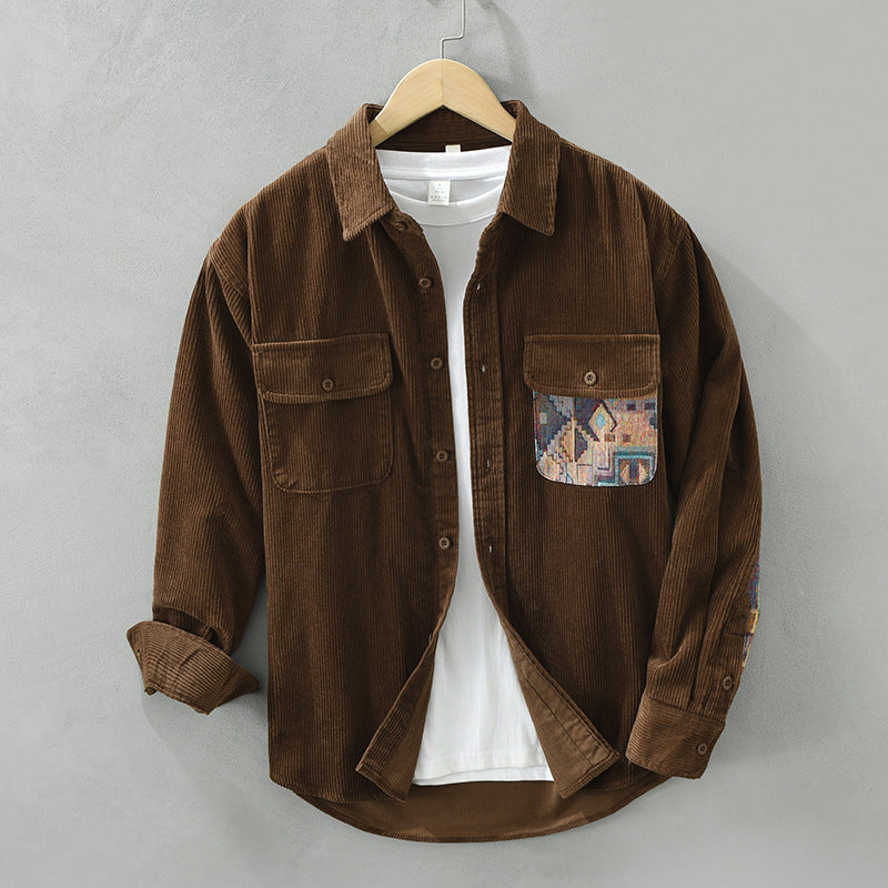 Elegante camicia vintage da uomo a maniche lunghe in lussuoso cotone