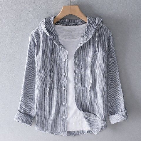 Confortevole camicia da uomo a maniche lunghe in lino con elegante cappuccio