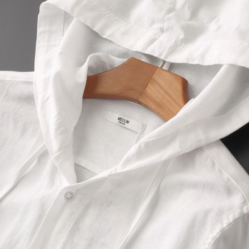 Confortevole camicia da uomo a maniche lunghe in lino con elegante cappuccio