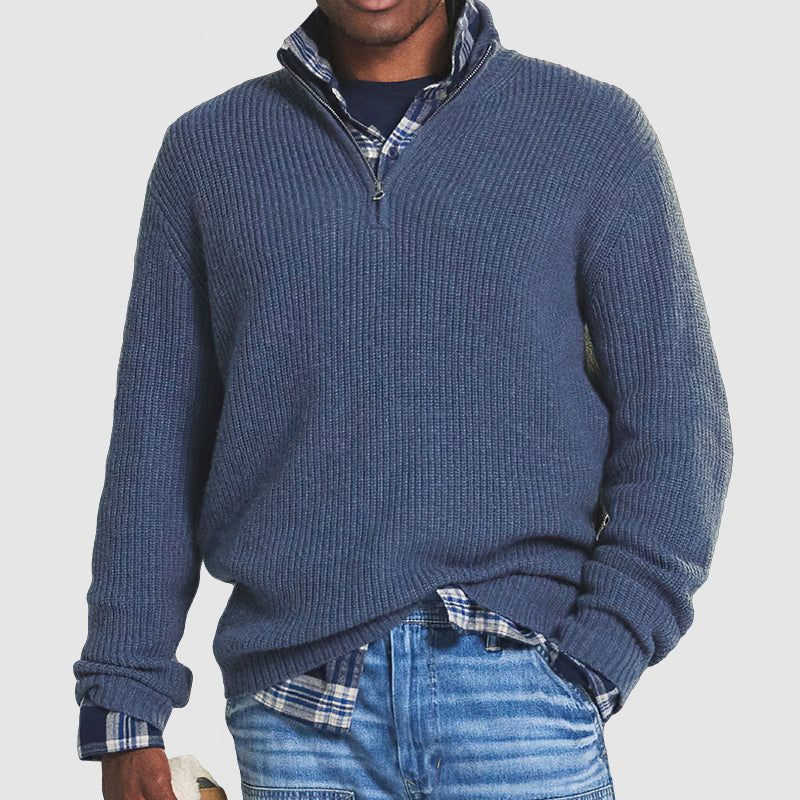 Elegante maglione da uomo in cashmere in stile business con moderna chiusura a zip
