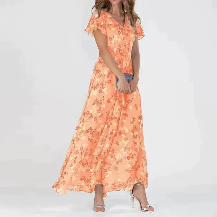 Vesna | Maxi-abito con Stampa Floreale e Seducente V-Scollo