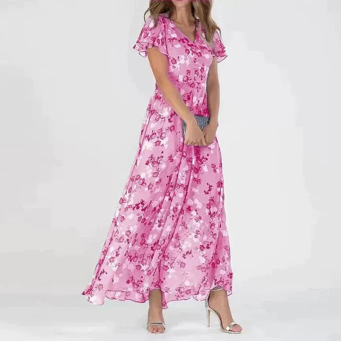 Vesna | Maxi-abito con Stampa Floreale e Seducente V-Scollo