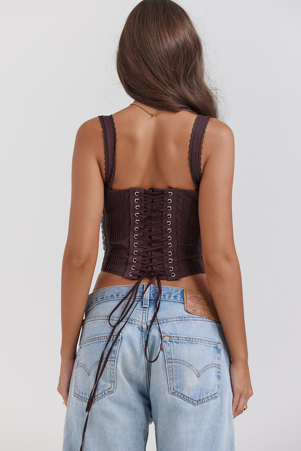 Grazina - Elegante Bruine Kanten Corset Top