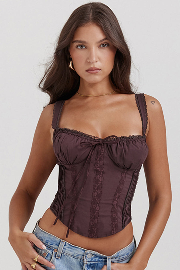 Grazina - Elegante Bruine Kanten Corset Top