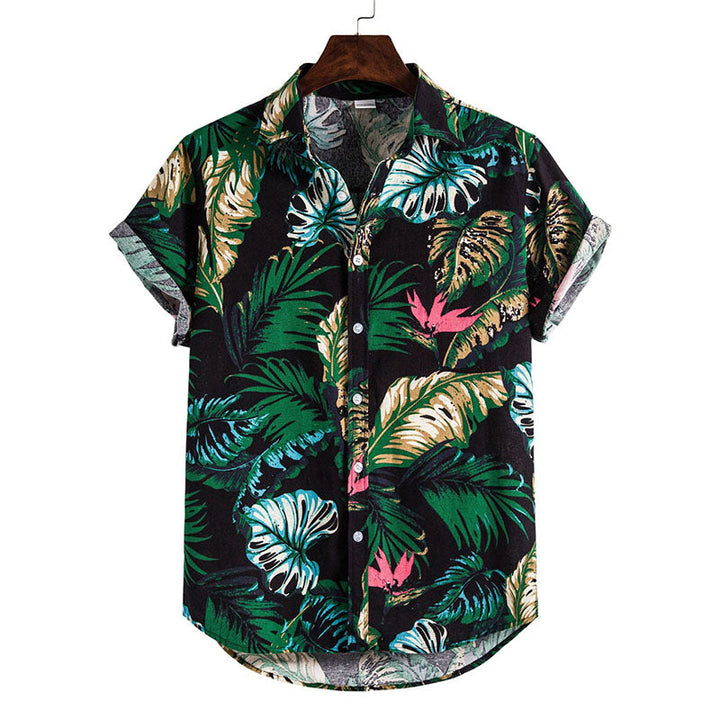 Elegante T-shirt da uomo a maniche corte con motivi floreali di tendenza, realizzata in cotone di alta qualità