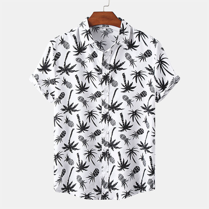 Camicia da uomo elegante a maniche corte bianca con stampa alla moda