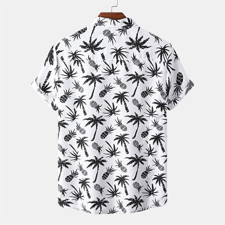 Camicia da uomo elegante a maniche corte bianca con stampa alla moda
