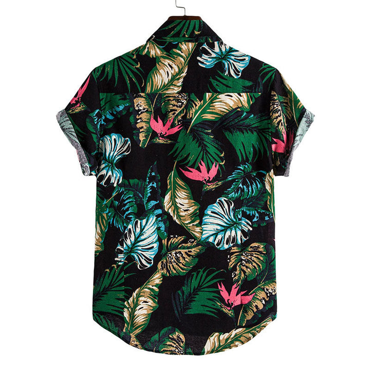 Elegante T-shirt da uomo a maniche corte con motivi floreali di tendenza, realizzata in cotone di alta qualità