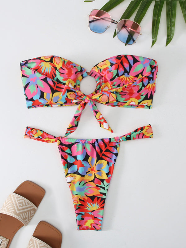 Mirana | Bikini senza spalline con dettaglio cut-out e stampa tropicale Gezellig per un look da spiaggia elegante