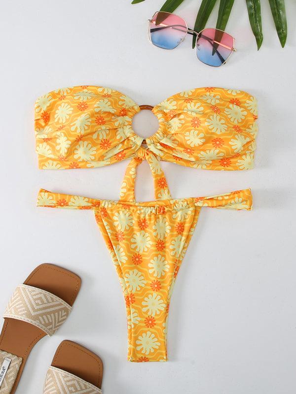 Mirana | Bikini senza spalline con dettaglio cut-out e stampa tropicale Gezellig per un look da spiaggia elegante