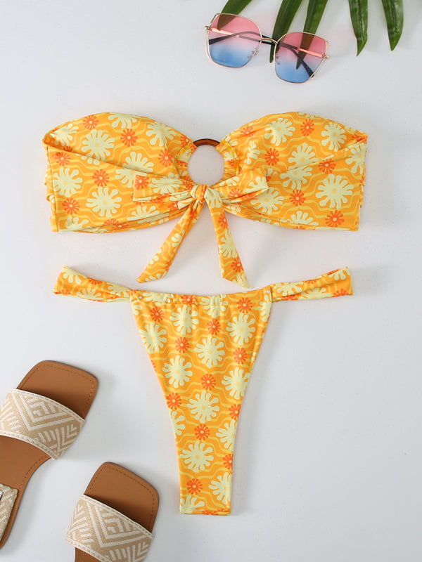 Mirana | Bikini senza spalline con dettaglio cut-out e stampa tropicale Gezellig per un look da spiaggia elegante