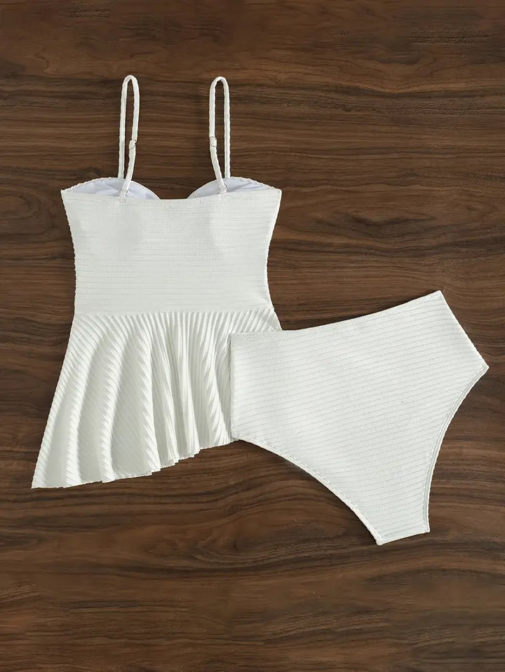 Faloni | Élégant Ensemble Tankini Blanc à Poppée pour un Style Raffiné