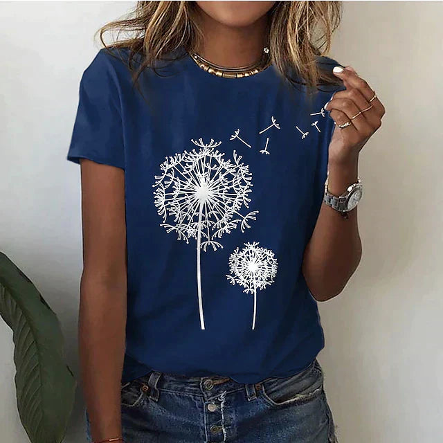 Elegante T-shirt estiva da donna con scollo rotondo e maniche corte: un look rinfrescante e di tendenza