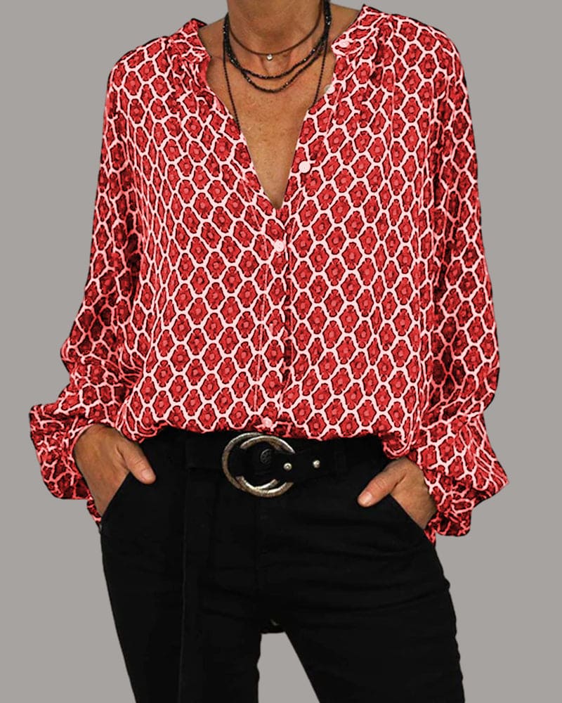 Luna - Trendy Boho Chic V-Hals Blouse voor een Stralende Lente