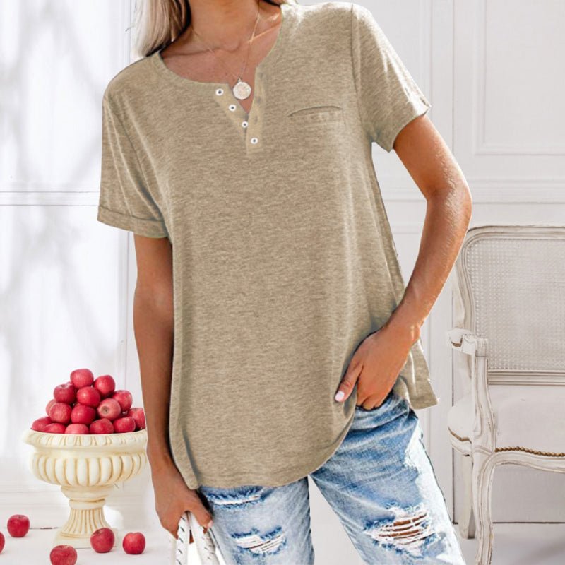 Elegante camicia da donna a maniche corte con bottoni alla moda