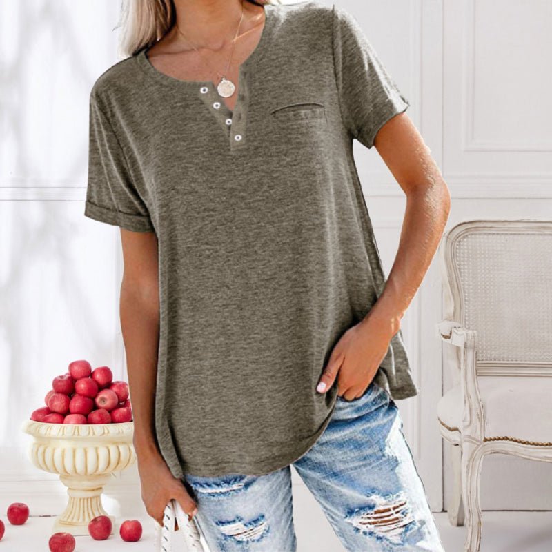 Elegante camicia da donna a maniche corte con bottoni alla moda
