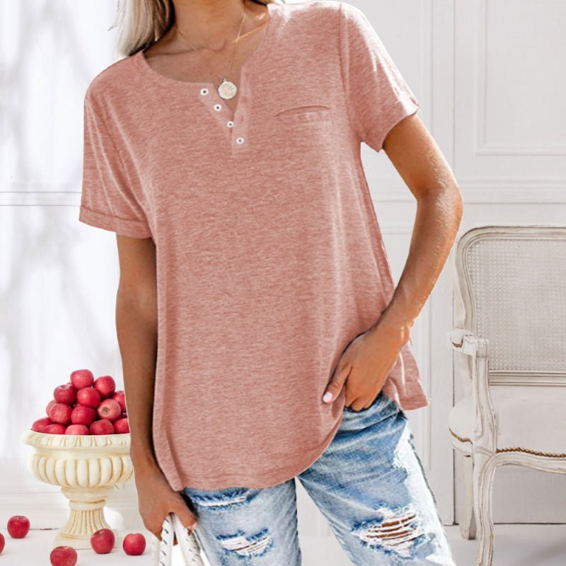 Elegante camicia da donna a maniche corte con bottoni alla moda