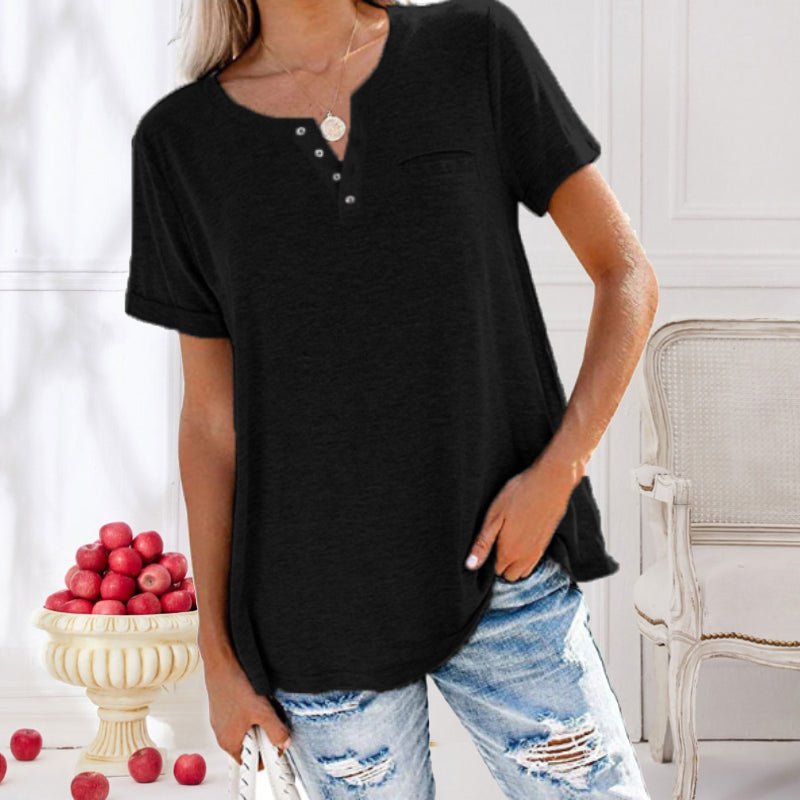 Elegante camicia da donna a maniche corte con bottoni alla moda