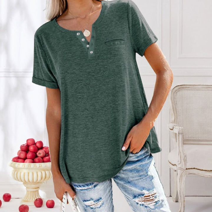 Elegante camicia da donna a maniche corte con bottoni alla moda