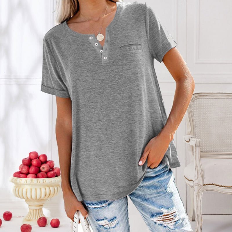 Elegante camicia da donna a maniche corte con bottoni alla moda