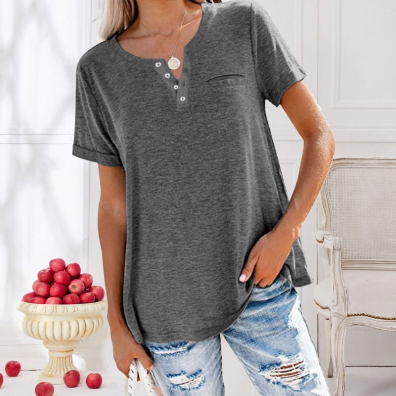 Elegante camicia da donna a maniche corte con bottoni alla moda