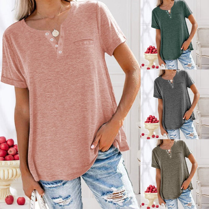 Elegante camicia da donna a maniche corte con bottoni alla moda