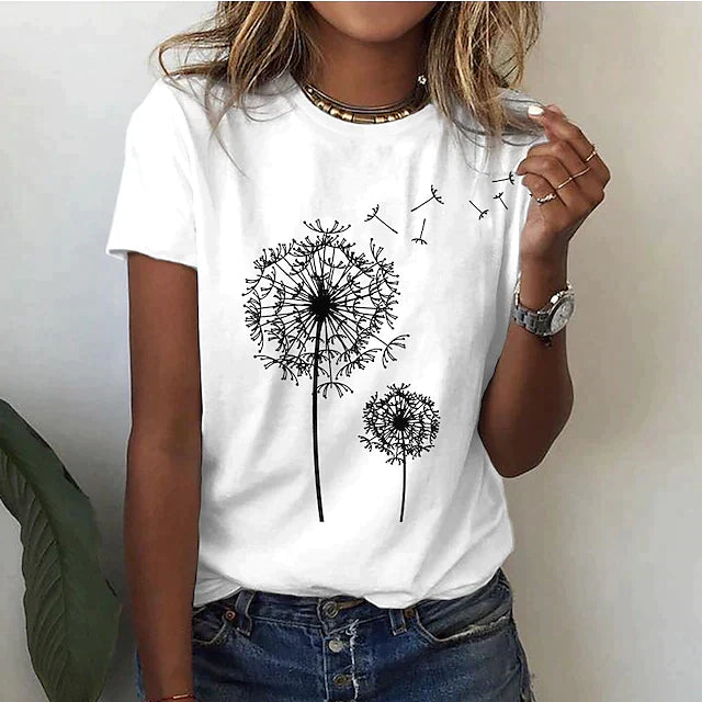 Elegante T-shirt estiva da donna con scollo rotondo e maniche corte: un look rinfrescante e di tendenza