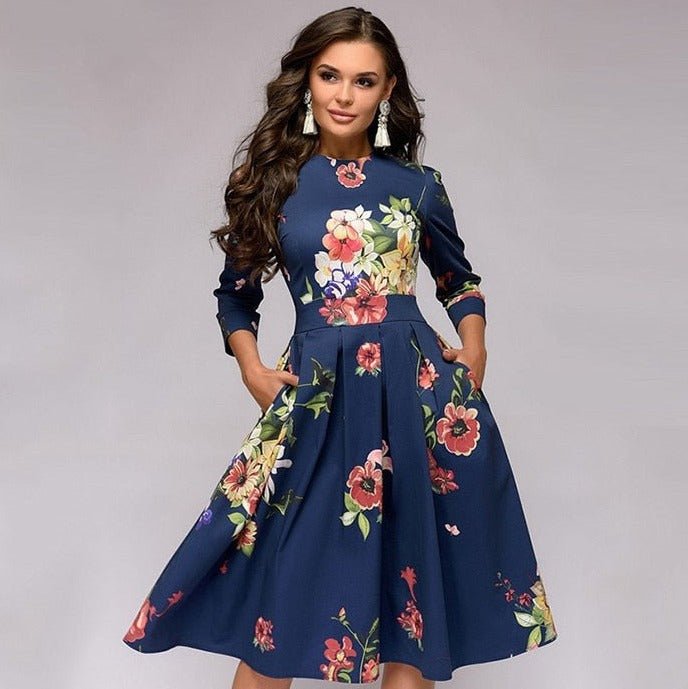 <div>Incantevole Abito Midi Elaina con Stampa Floreale e Pratiche Tasche per Donne</div>