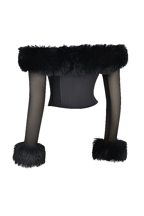 Elegante corsetto da donna nero con lussuosa pelliccia sintetica - eleganza e comfort eccezionali