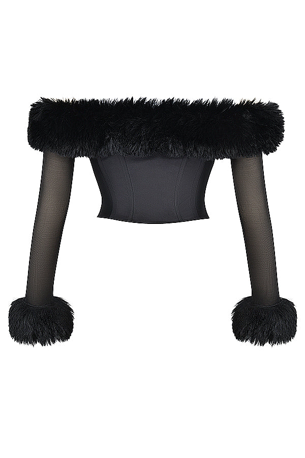 Elegante corsetto da donna nero con lussuosa pelliccia sintetica - eleganza e comfort eccezionali