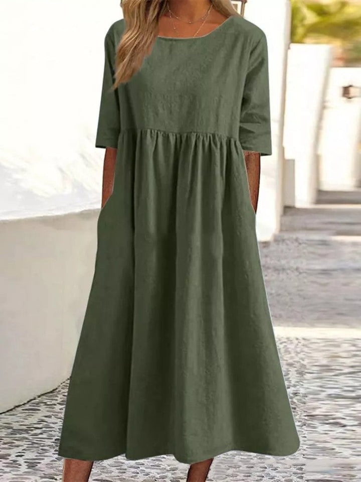 Silvia™ - Abito in cotone con scollo rotondo e tasche