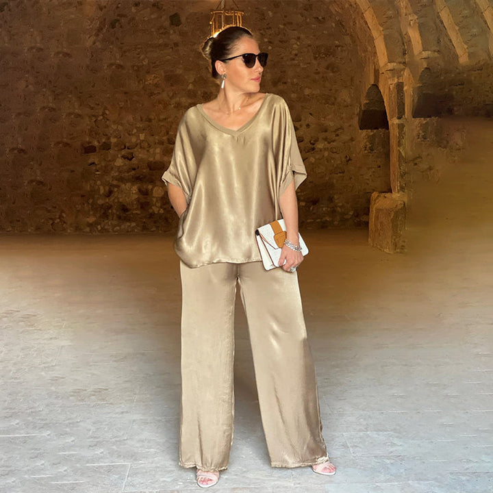 Pippa™ - Set pantalone lungo a mezza manica e scollo a V
