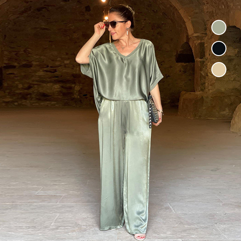 Pippa™ - Set pantalone lungo a mezza manica e scollo a V