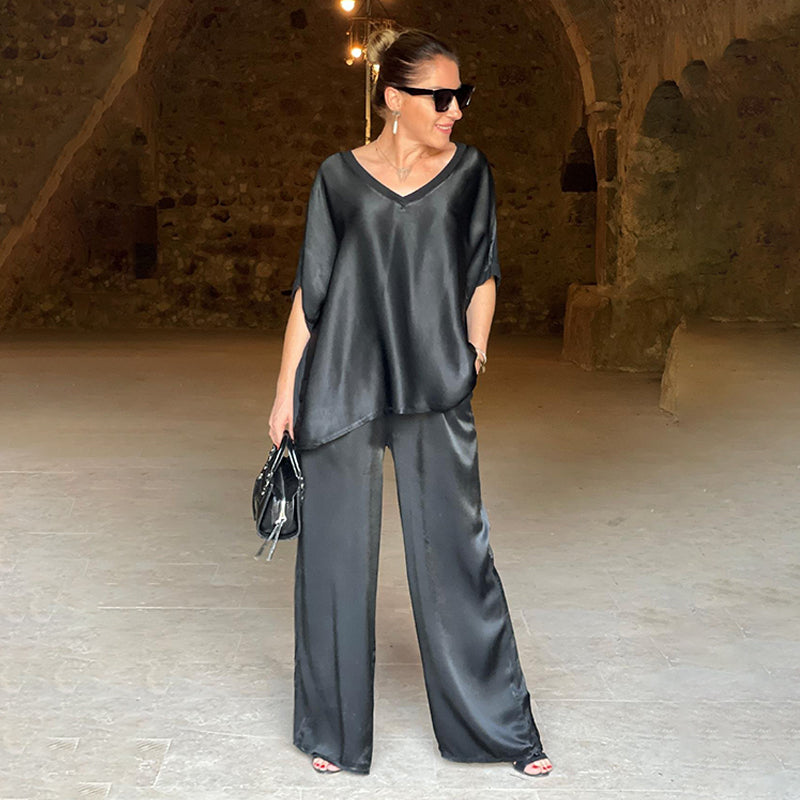 Pippa™ - Set pantalone lungo a mezza manica e scollo a V